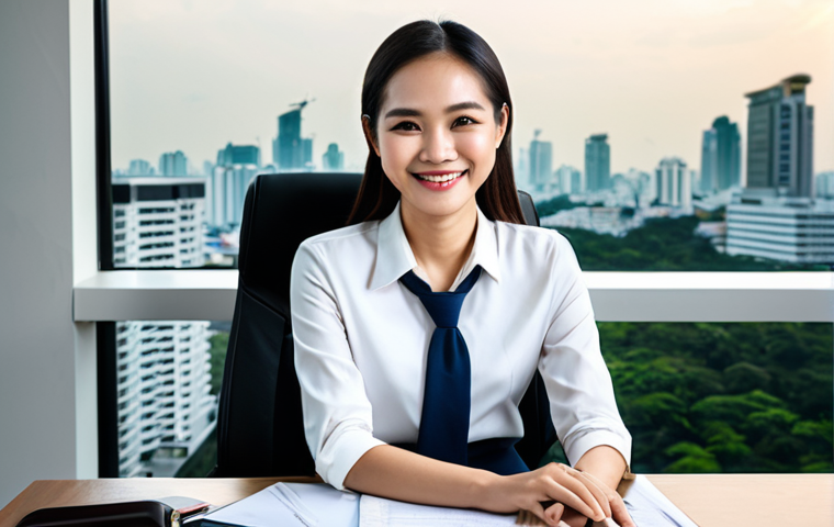 **

A professional Thai woman, fully clothed in a modest and stylish business outfit suitable for a warm climate, sitting at a desk in a modern office in Bangkok. Large windows overlook the city skyline. She is smiling gently. Safe for work, appropriate content, professional, family-friendly, perfect anatomy, correct proportions, natural pose, well-formed hands, proper finger count, natural body proportions, high quality.

**