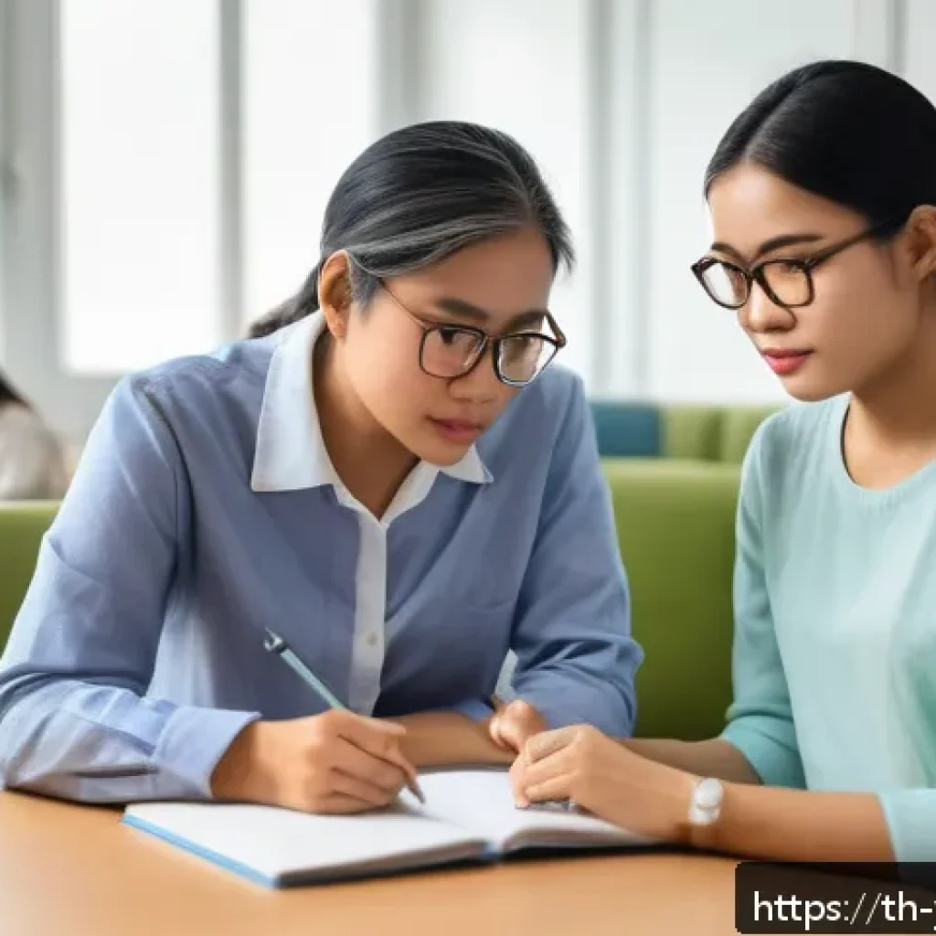 청소년상담사와 코칭의 차이점 - A compassionate counselor in a cozy, softly lit office setting, attentively listening to a Thai teen...