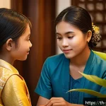 Home 23 청소년상담사 심화 과정 강의 - A compassionate counselor attentively listening to a Thai teenage girl in a cozy, softly lit room de...