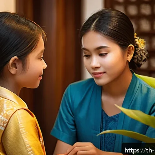 Home 29 청소년상담사 심화 과정 강의 - A compassionate counselor attentively listening to a Thai teenage girl in a cozy, softly lit room de...